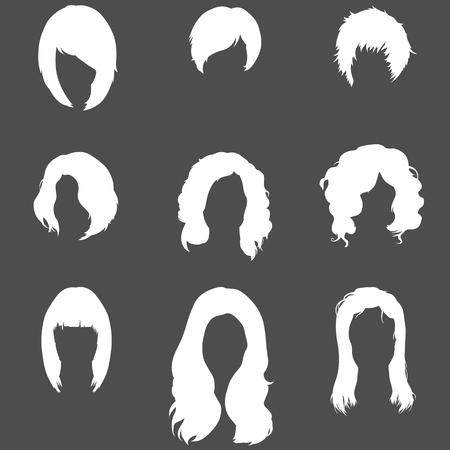 Vector Set of Female  Hairdress. Type of Women Hairstyles.のイラスト素材