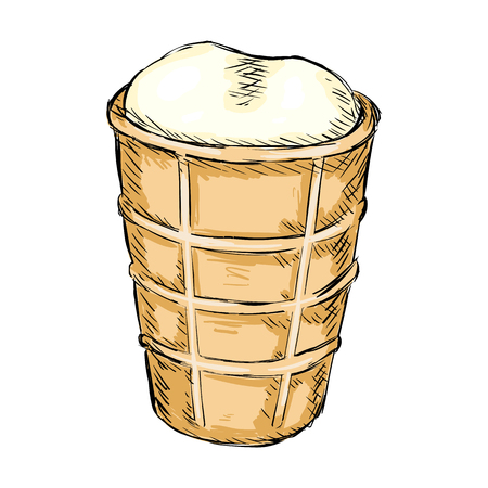 Vector Single Color Sketch Ice Cream Coneのイラスト素材