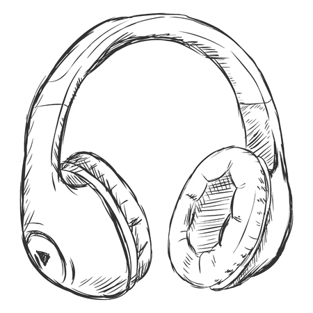 Vector Single Sketch Circumaural Headphones on White Backgroundのイラスト素材