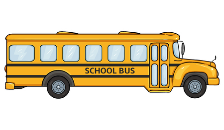 Vector Cartoon Yellow School Bus on White Background