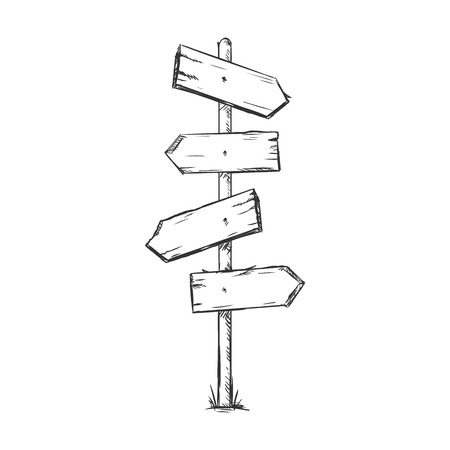 Vector Single Sketch Signpost on White Backgroundのイラスト素材