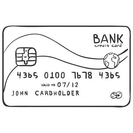 Vector Single Sketch Bank Credit Card on White Backgroundのイラスト素材