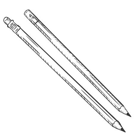 Two Vector Sketch Pencils on White Backgroundのイラスト素材