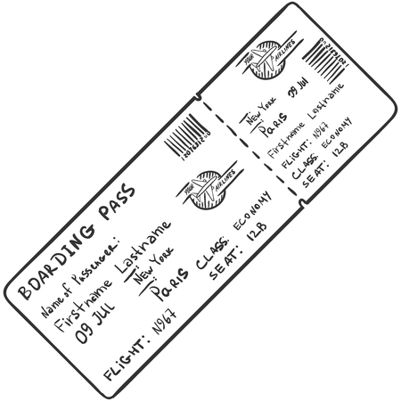 Vector Single Sketch Avia Ticket on White Backgroundのイラスト素材