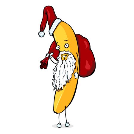 Vector Cartoon Christmas Character - Santa Banana on White Backgroundのイラスト素材