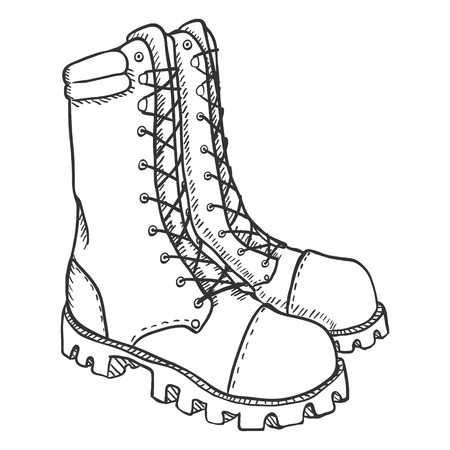 Vector Sketch Illustration - High Leather Army Boots on White Backgroundのイラスト素材