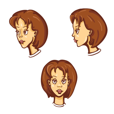 Vector Set Of Cartoon Female Character Facesのイラスト素材