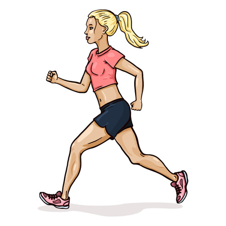 Vector Single Cartoon Female Character. Jogging Young Woman.のイラスト素材