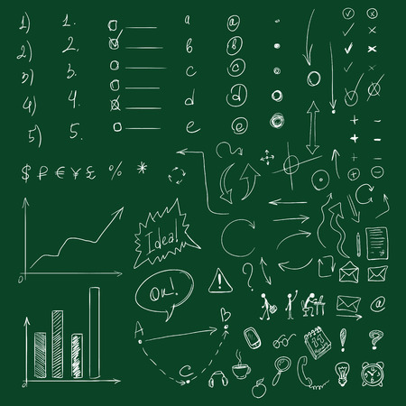 Vector Chalk Business and Office Doodle Illustrationsのイラスト素材
