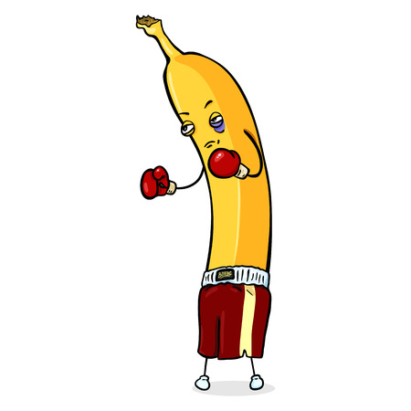 Vector Cartoon Character. Boxer Banana in Red Boxing Gloves and Shortsのイラスト素材