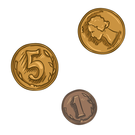 Vector Set of Cartoon Coins on White Backgroundのイラスト素材