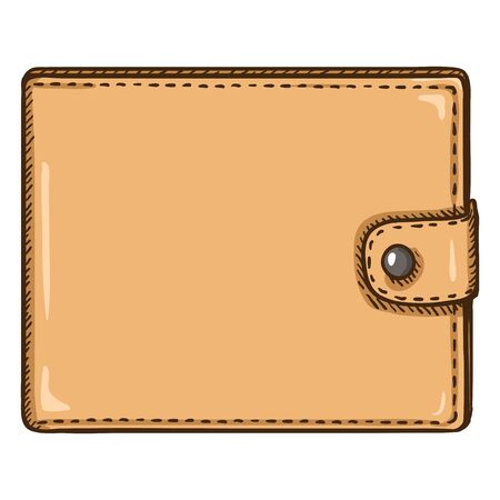 Single cartoon Beige Leather Wallet on White layout.のイラスト素材