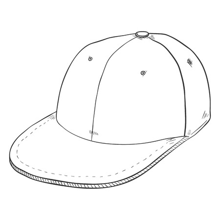 Vector Sketch Retro Baseball Cap with Flat Peak. Hip-hop Headwear.のイラスト素材
