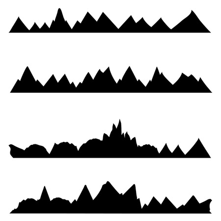 Vector Set of Black Silhouettes on White Background. Chains of Mountainsのイラスト素材