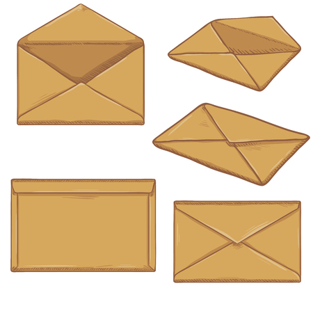 Vector Set of Cartoon Brown Envelopes. Open and Sealed.のイラスト素材