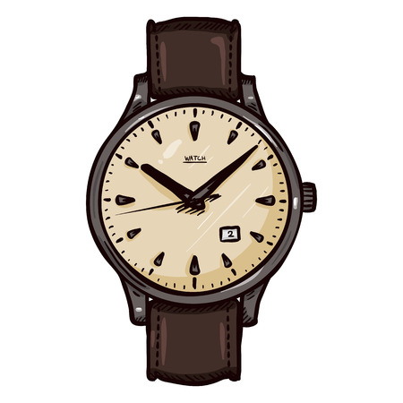 Vector Cartoon Retro Wristwatch with Brown Leather Watch Bandのイラスト素材