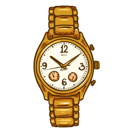 Cartoon Gold Mens Wrist Watch with Metallic Watchbandのイラスト素材