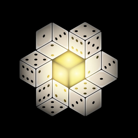 Vector Abstract Composition with Gambling Dices on Black Background.のイラスト素材