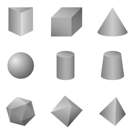 Vector Set of Gray Gradient Geometrical Shapes on White Backgroundのイラスト素材