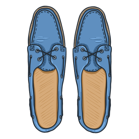 Vector Cartoon Illustration - Blue Topsider Men Shoes. Top Viewのイラスト素材
