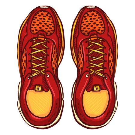 Vector Cartoon Red Running Shoes. Top View.のイラスト素材