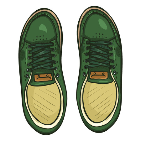 Vector Cartoon Illustration - Pair of Green Skaters Shoes. Top Viewのイラスト素材
