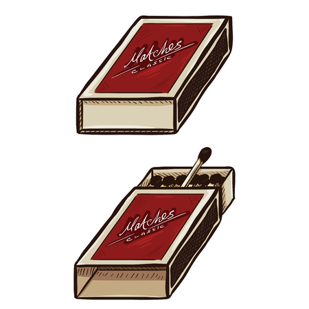 Vector Set of Two Cartoon Red Matchboxes. Open and Closed.のイラスト素材