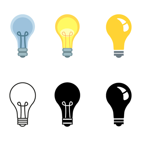 Vector Set of Different Icons - Lightbulbs. Style and Color Variations.のイラスト素材