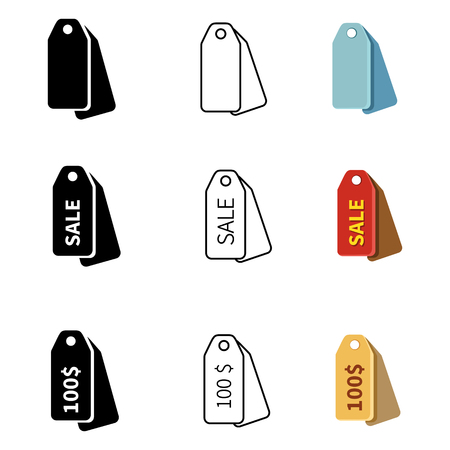 Vector Set of Price Tag Icons. Color, Silhouette and Outline Variations.のイラスト素材