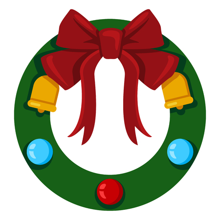 Vector Color Flat Icon - Christmas Round Wreath with Decorationsのイラスト素材