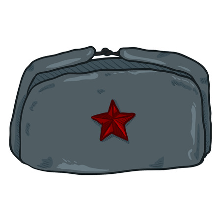 Vector Cartoon USSR Winter Military Hat with Red Star Badge.のイラスト素材