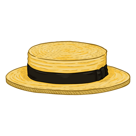 Vector Cartoon Yellow Kanotie Straw Hat with Balck Ribbonのイラスト素材