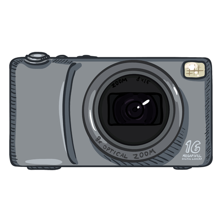 Vector Cartoon Metalic Digital Photo Camera. Front View.のイラスト素材