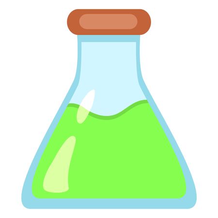 Vector Color Icon - Flatt Bottom Flask with Green Liquid  Chemical Lab Glassware.のイラスト素材