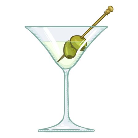Vector Cartoon Illustration - Glass of Martini with Green Olivesのイラスト素材