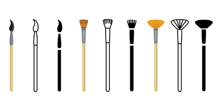 Vector Set of Paintbrush Icons. Color, Outline and Silhouette Illustrationsのイラスト素材
