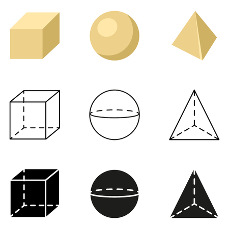 Vector Set of Geometrical Shapes Icons. Color, Outline, Silhouette Symbolsのイラスト素材