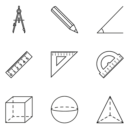 Vector Set of Black Outline Geometry School Iconsのイラスト素材