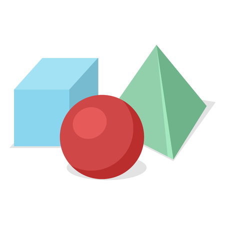 Vector Set of Color Flat Geometric Shapes. Cube, Sphere and Tetrahedronのイラスト素材