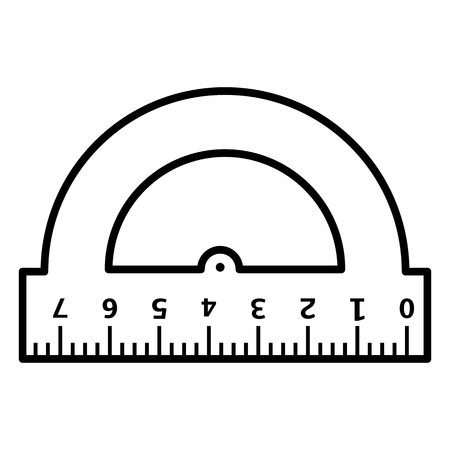 Vector Black Outline Icon - Drafting Protractor. School Equipment.のイラスト素材
