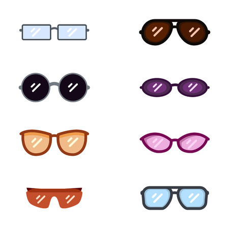 Vector Set of Color Flat Eyeglasses Icons. Sunglasses Rim Types.のイラスト素材
