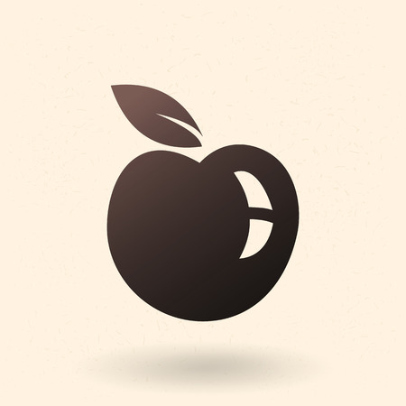 Vector Black Silhouette Icon - Apple Fruit with a Leafのイラスト素材