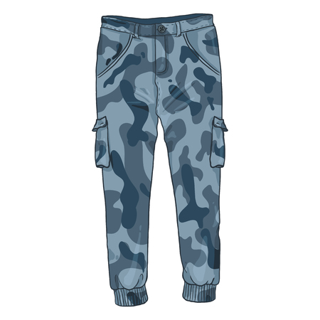Vector Single Cartoon Illustration - Blue Camouflage Cargo Pants on White Backgroundのイラスト素材
