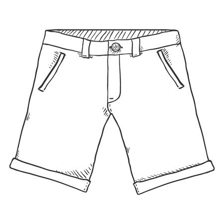 Vector Single Sketch Illustration - Casual Shorts on White Backgroundのイラスト素材