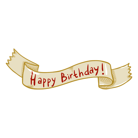 Vector Single Beige Ribbon with Text - Happy Birthdayのイラスト素材