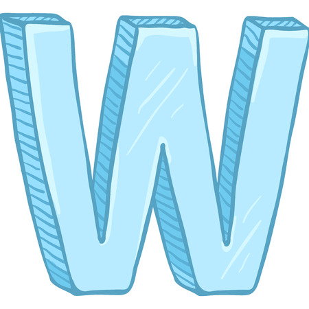 Vector Single Cartoon Illustration - Ice Blue Letter Wのイラスト素材