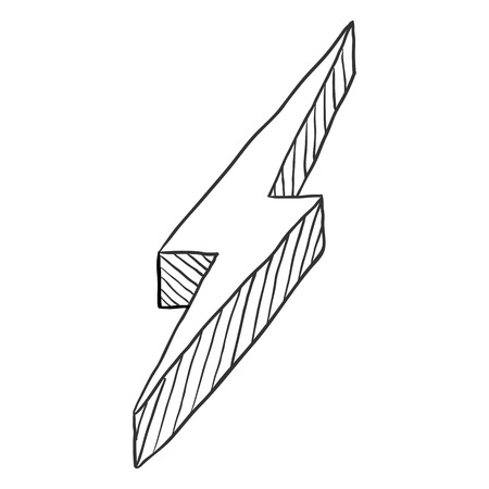 Vector Single Black Sketch Thunderbolt Symbol on White Backgroundのイラスト素材