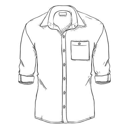 Vector Sketch Casual Men Shirt with Roll Up Sleevesのイラスト素材