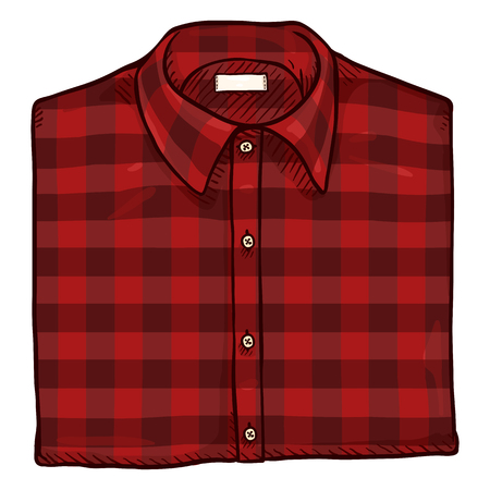 Vector Cartoon Folded Red Casual Checkered Men Shirtのイラスト素材