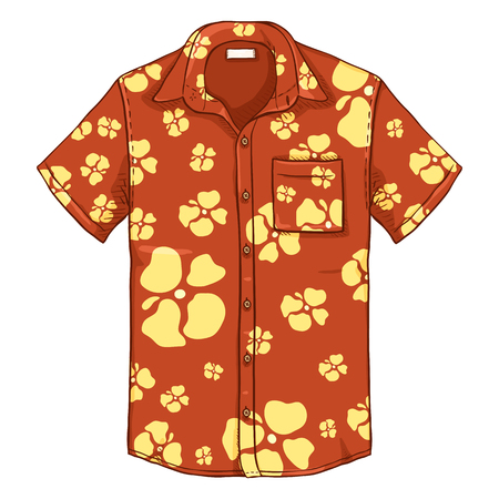 Vector Cartoon Short Sleeve Hawaiian Men Shirt with Flower Patternのイラスト素材